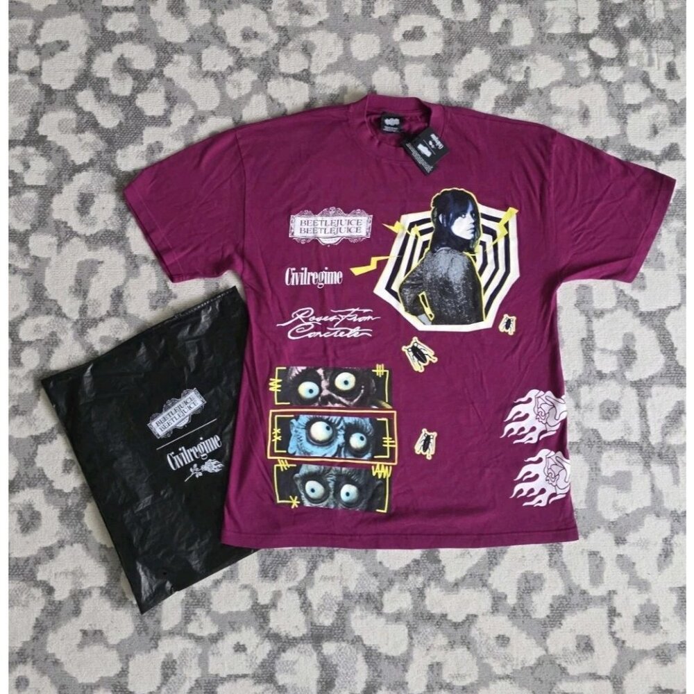 Civil Regime Beetlejuice Collab Jenna Ortega Men’s Shirt Burgundy NEW WITH TAG L